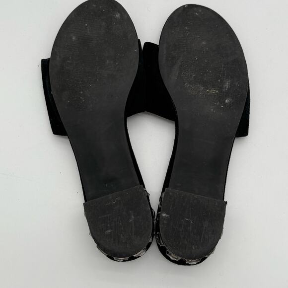 Steve Madden Black Suede Leather Costa Sandal Embellished Heel 8.5 - Picture 4 of 5